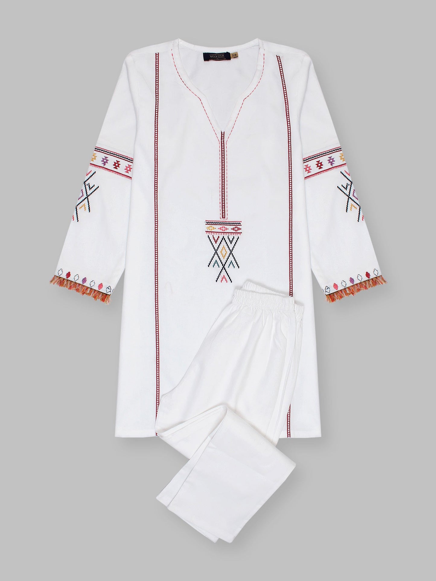 Velvour Girls Cotton Embroidered Stitched 2-Piece Suit-VG106-C