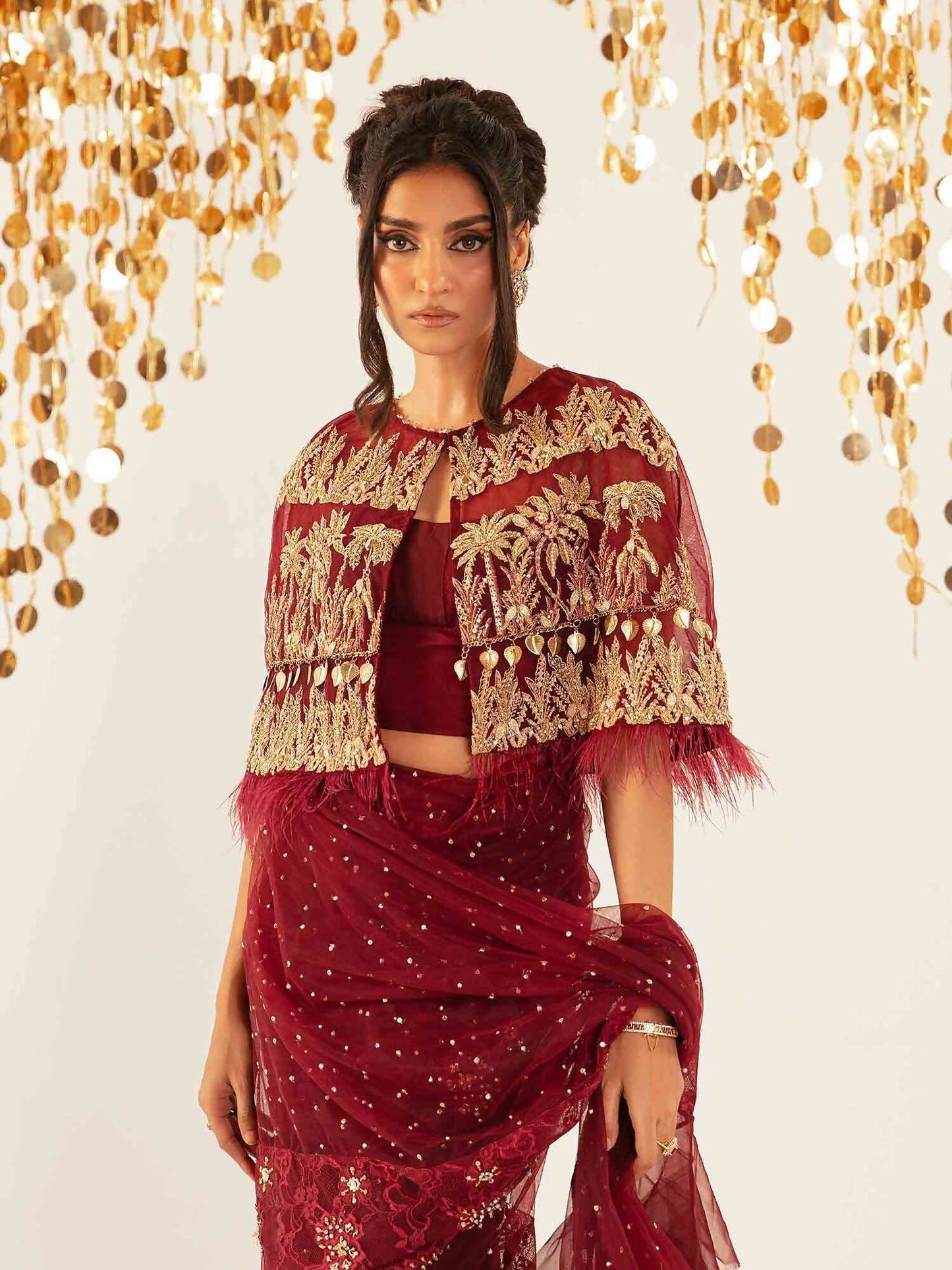 Shiza Hassan Aurora Formals Net Embellished Saree-Magma