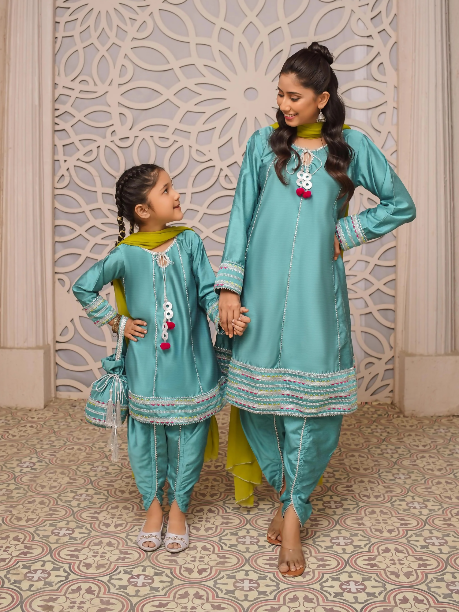 Kidoz Kloset Rang Rasiya Cotton Silk Embroidered Stitched 3-Piece Suit-Ocean Breeze-Women