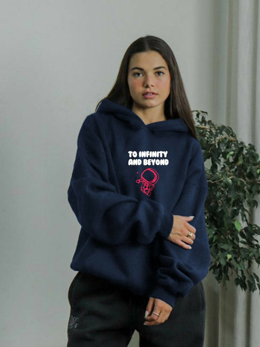 Blue Jupiter Oversized To Infinity & Beyond Printed Hoodie-14746
