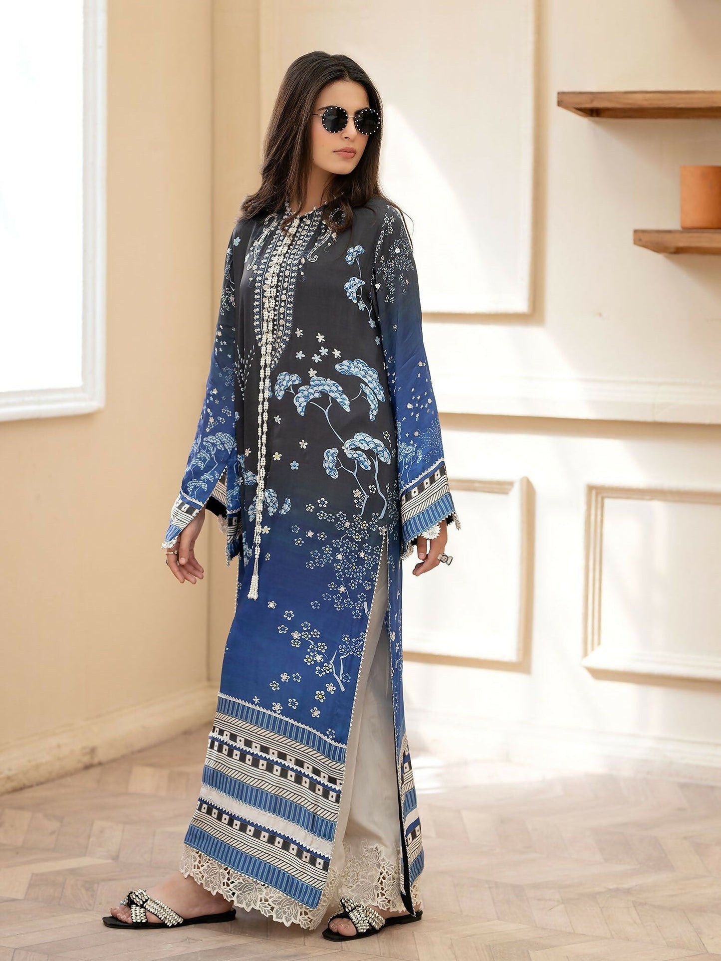 Shiza Hassan Miha Luxury Pret Satin Silk Embroidered 3-Piece Suit-Stardust