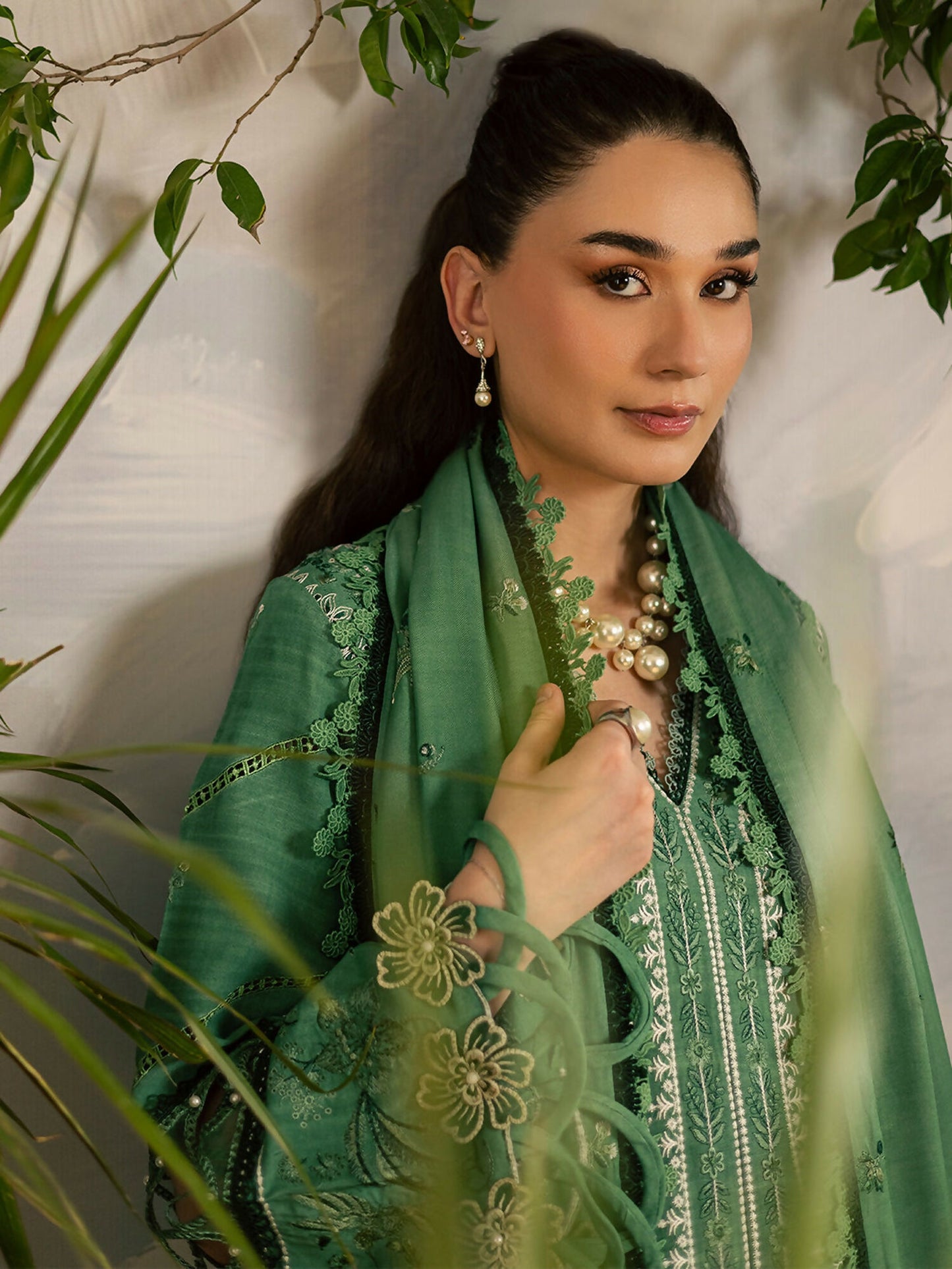 Mahnur Kaia Slub Linen Embroidered Stitched 3-Piece Suit-K- 05
