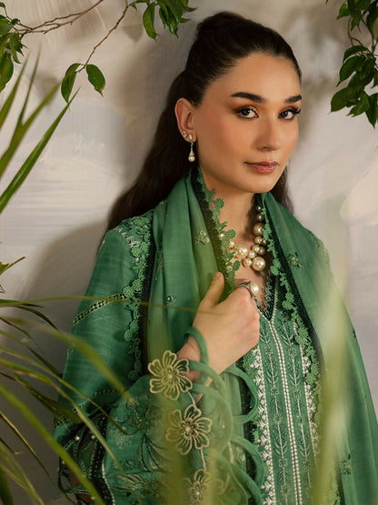 Mahnur Kaia Slub Linen Embroidered Stitched 3-Piece Suit-K- 05