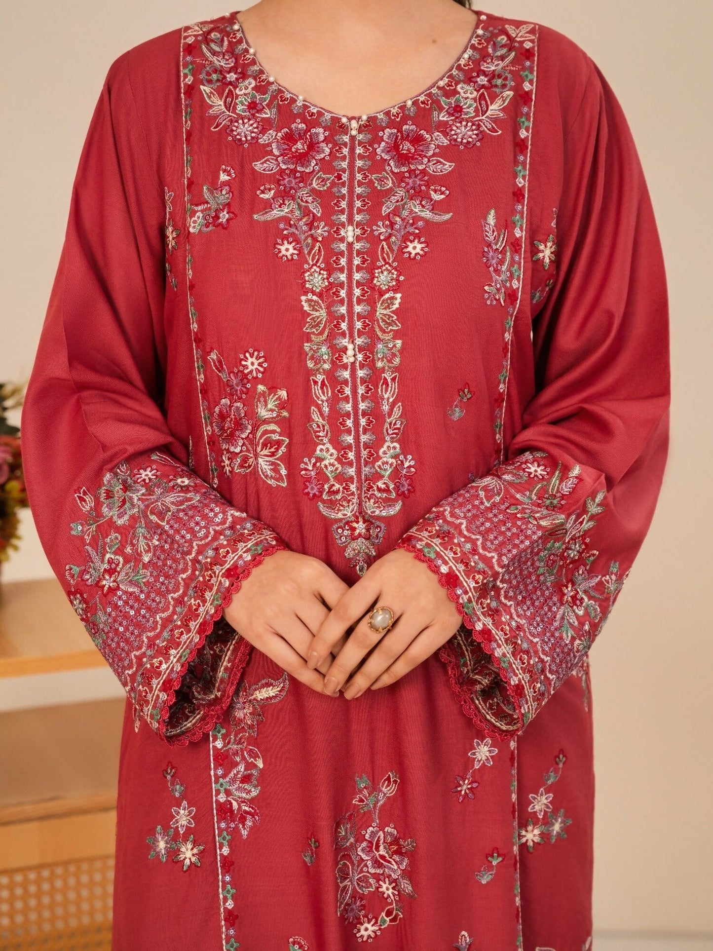 Stylish Collection Royal Pret Linen Embroidered Stitched 3-Piece Suit-Dusty Rose