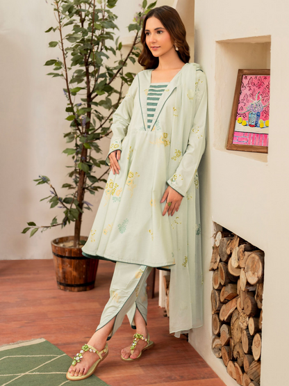 Panache Apparel Lawn Printed Stitched 3-Piece Suit-Denali