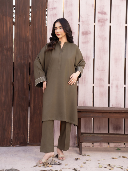 Panache Apparel Winter Core Linen Embroidered Stitched Suit-Butterfly