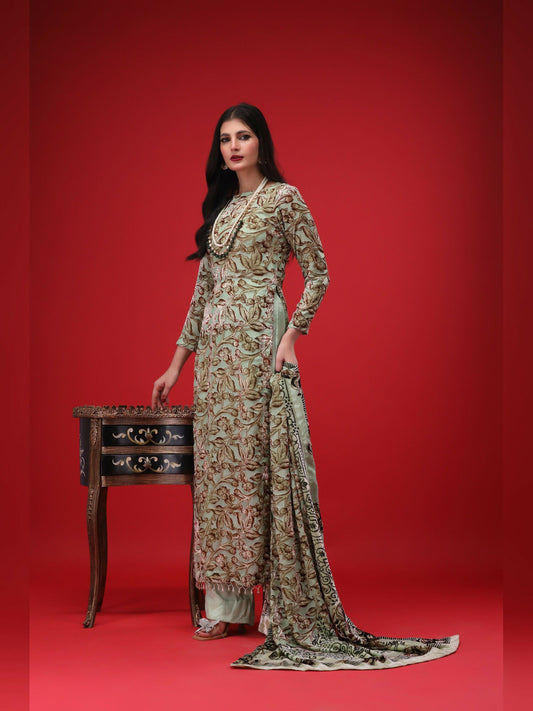 Noori Palachi Embossed Printed Unstitched 3-Piece Suit