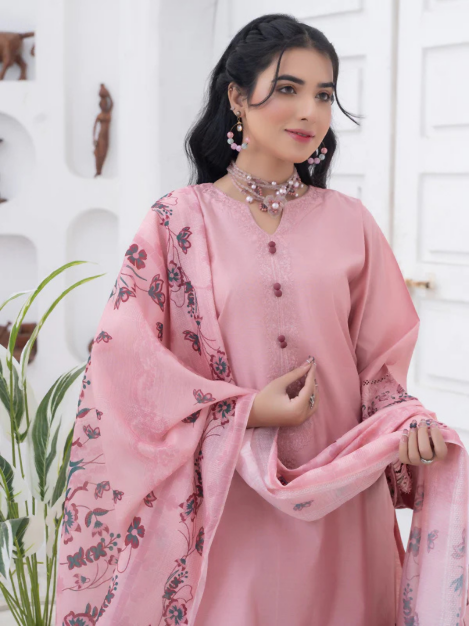 MH Cloth House Khaadi Net Embroidered Stitched 3-Piece Suit-Lameen