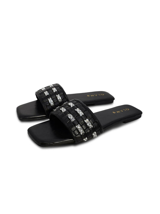 Black and white Royale Leather Women’s Slides-770
