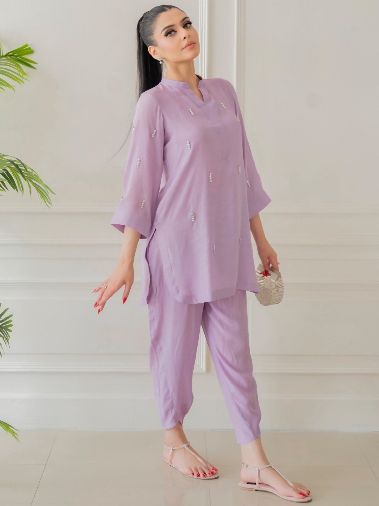 Allure By IH Co-Ord Drop 1 Thai Silk Embellished Co-Ord Set-Orchid