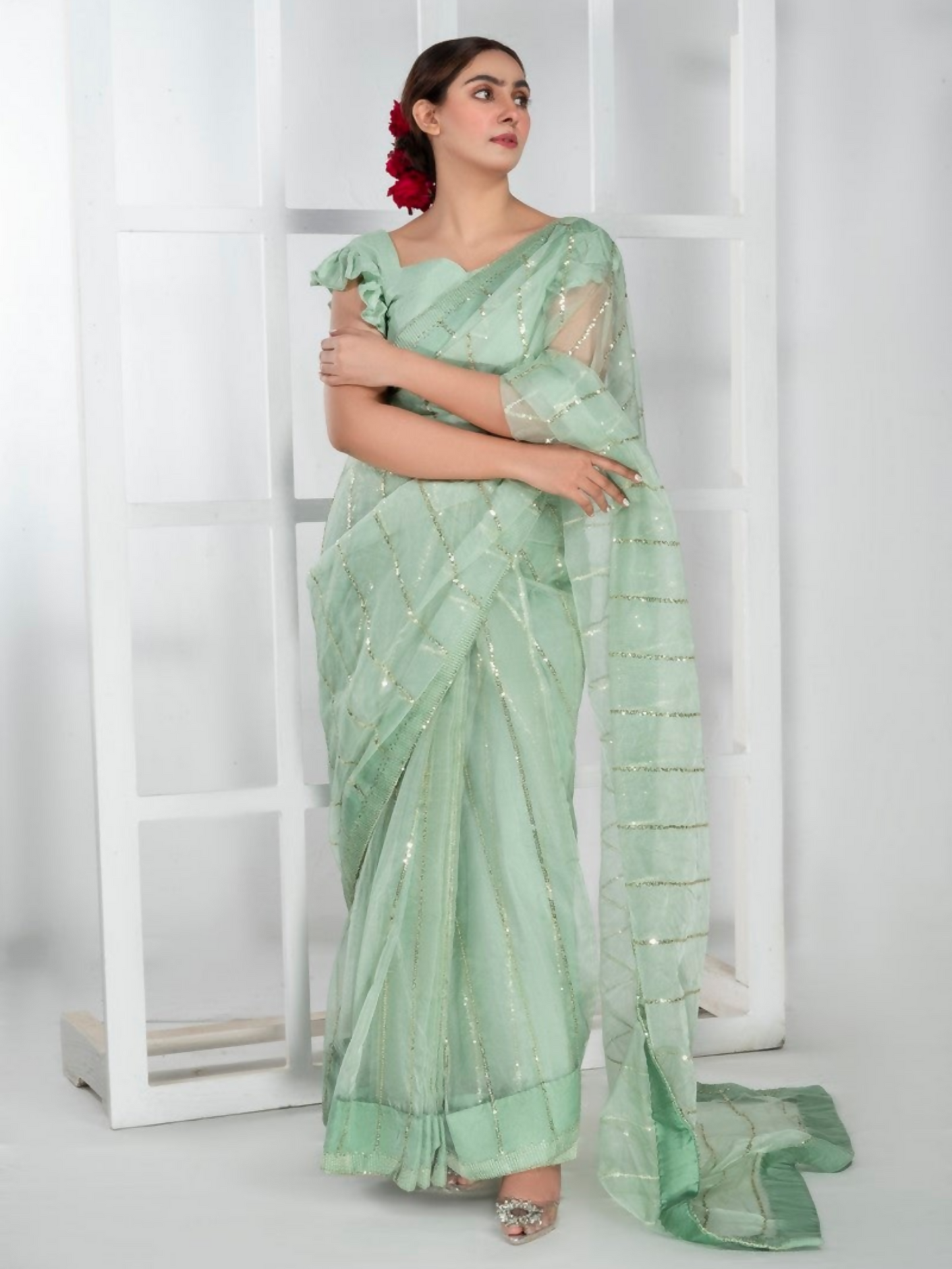 Imran Aftab Lux Winter Wedding Organza Embroidered Unstitched Saree-IASC-30
