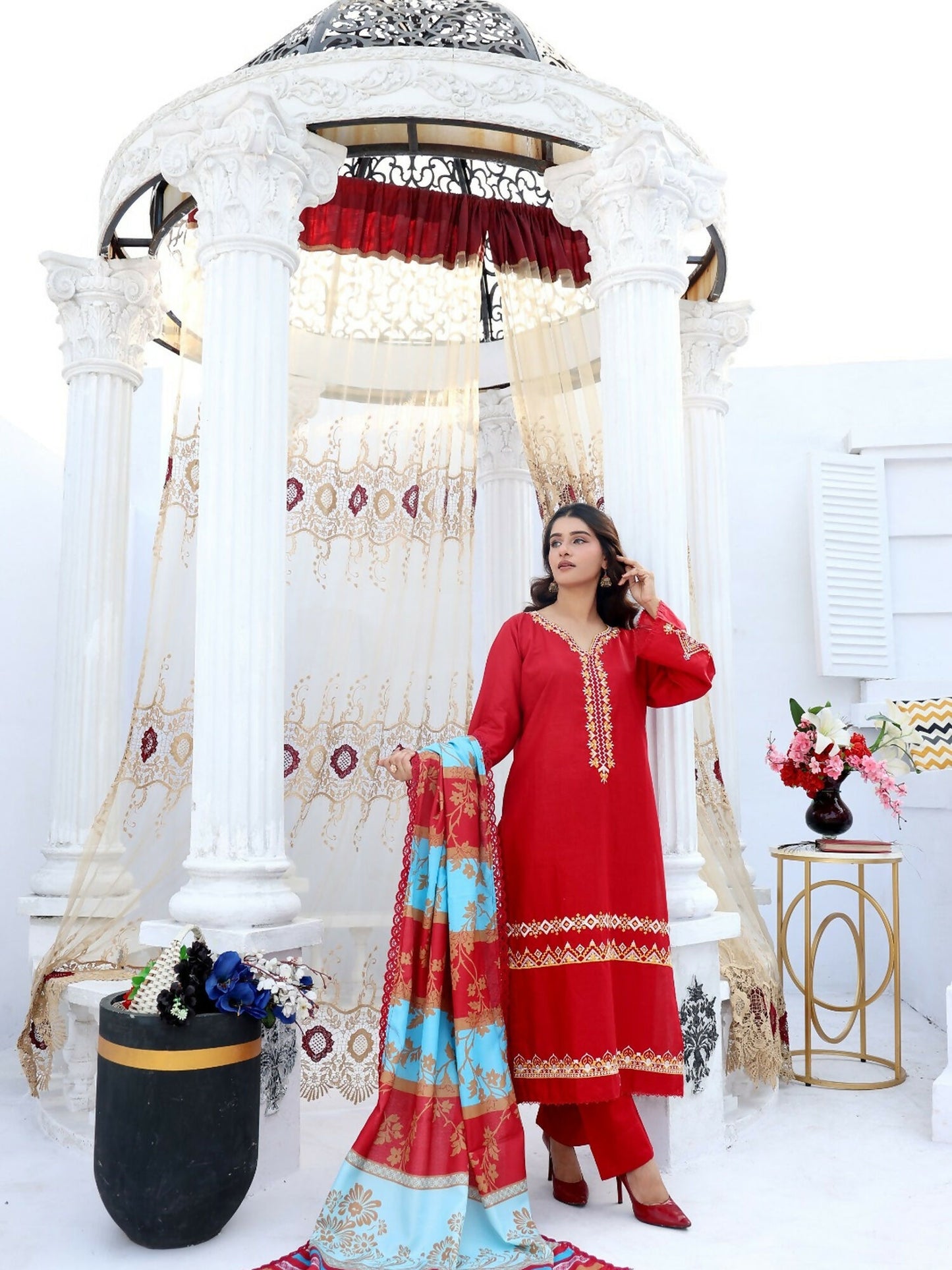 RB Pret & Couture Linen Embroidered Stitched 3-Piece Suit-05