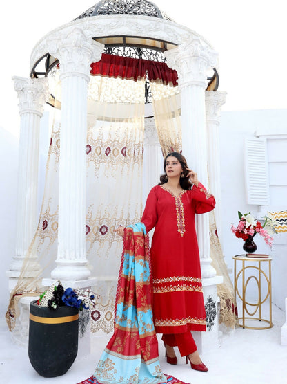 RB Pret & Couture Linen Embroidered Stitched 3-Piece Suit-05