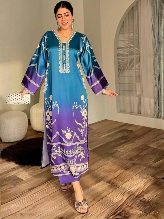 MH Cloth House Silk Printed Stitched 2-Piece Suit-Ruhara