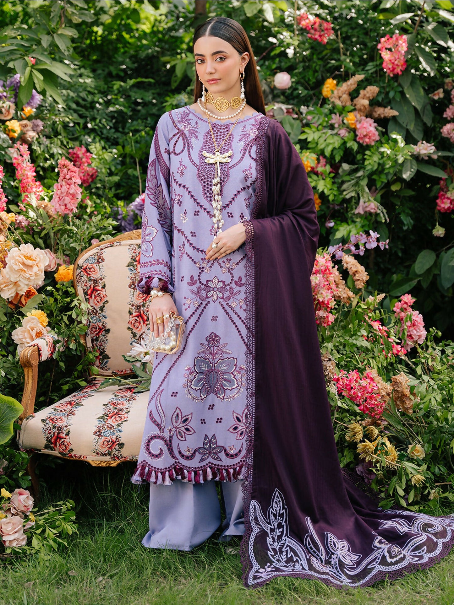 Mahnur Secret Garden Karandi Embroidered Stitched 3-Piece Suit–SG-003