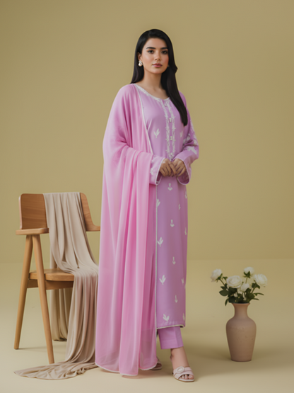 Tawakal Closet Cotton Embroidered Stitched 3-Piece Suit-Lilac