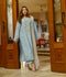 Farooq Hameed Studio Korean Raw Silk Embroidered Stitched 3-Piece Suit-Aqua-Blue