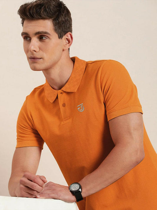 upiter men’s pique polo with jacquard knit collar, embroidered logos, side vents, ribbed cuffs, and soft viscose-cotton-polyester blend fabric