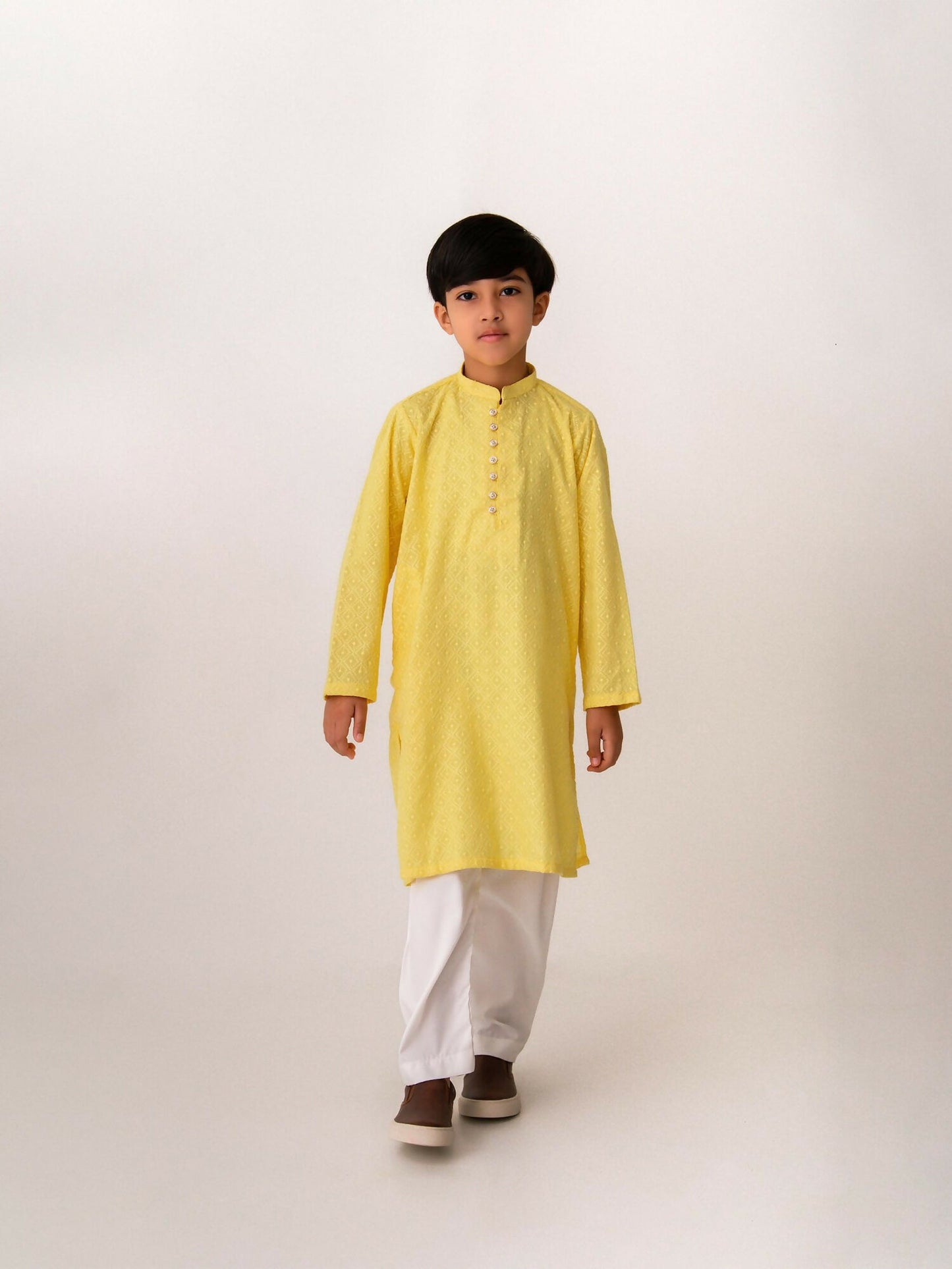 Kidoz Kloset Chikankari Embroidered Stitched Kurta Pajama-Butter Bloom-Boy