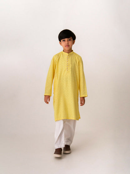 Kidoz Kloset Chikankari Embroidered Stitched Kurta Pajama-Butter Bloom-Boy