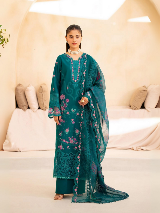 Green RajBari Jahaan Premium Festive Lawn Embroidered Unstitched 3-Piece Suit-ZARA 3-A