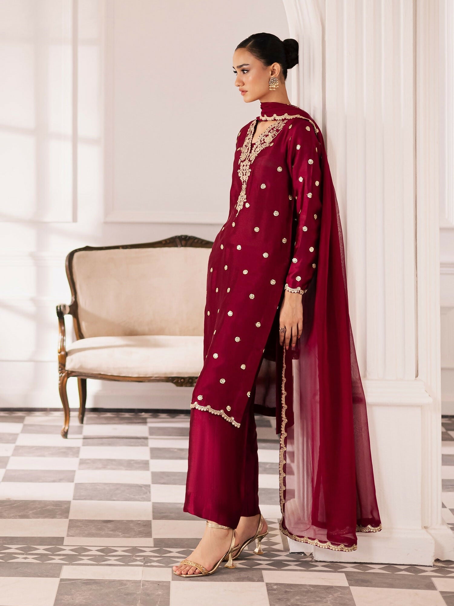 Allure By IH Be-My-Guest Thai Silk Embroidered Stitched 3-Piece Suit-Burberry