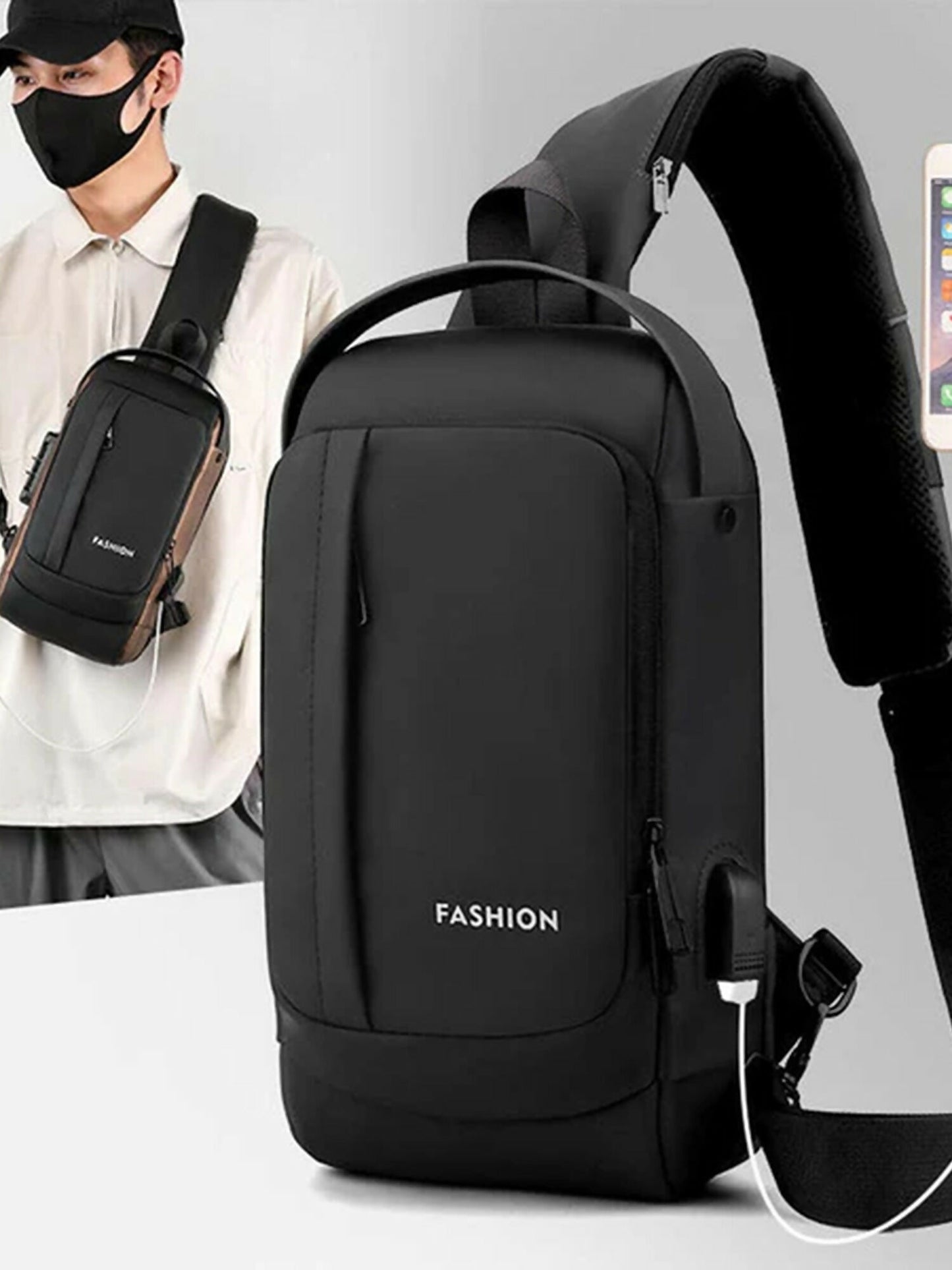 Funky's Plain Smart Usb Charging Large Storage Shoulder Bag-14691