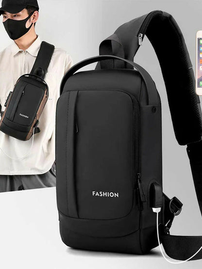 Funky's Plain Smart Usb Charging Large Storage Shoulder Bag-14691