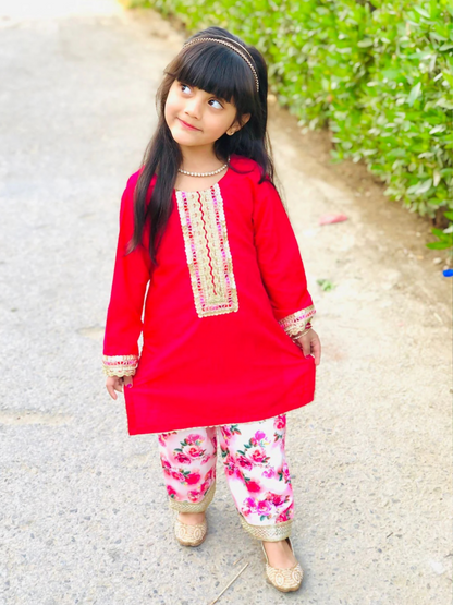 Kidoz Kloset Cotton Silk Embellished Stitched 3-Piece Suit-Stork Beauty