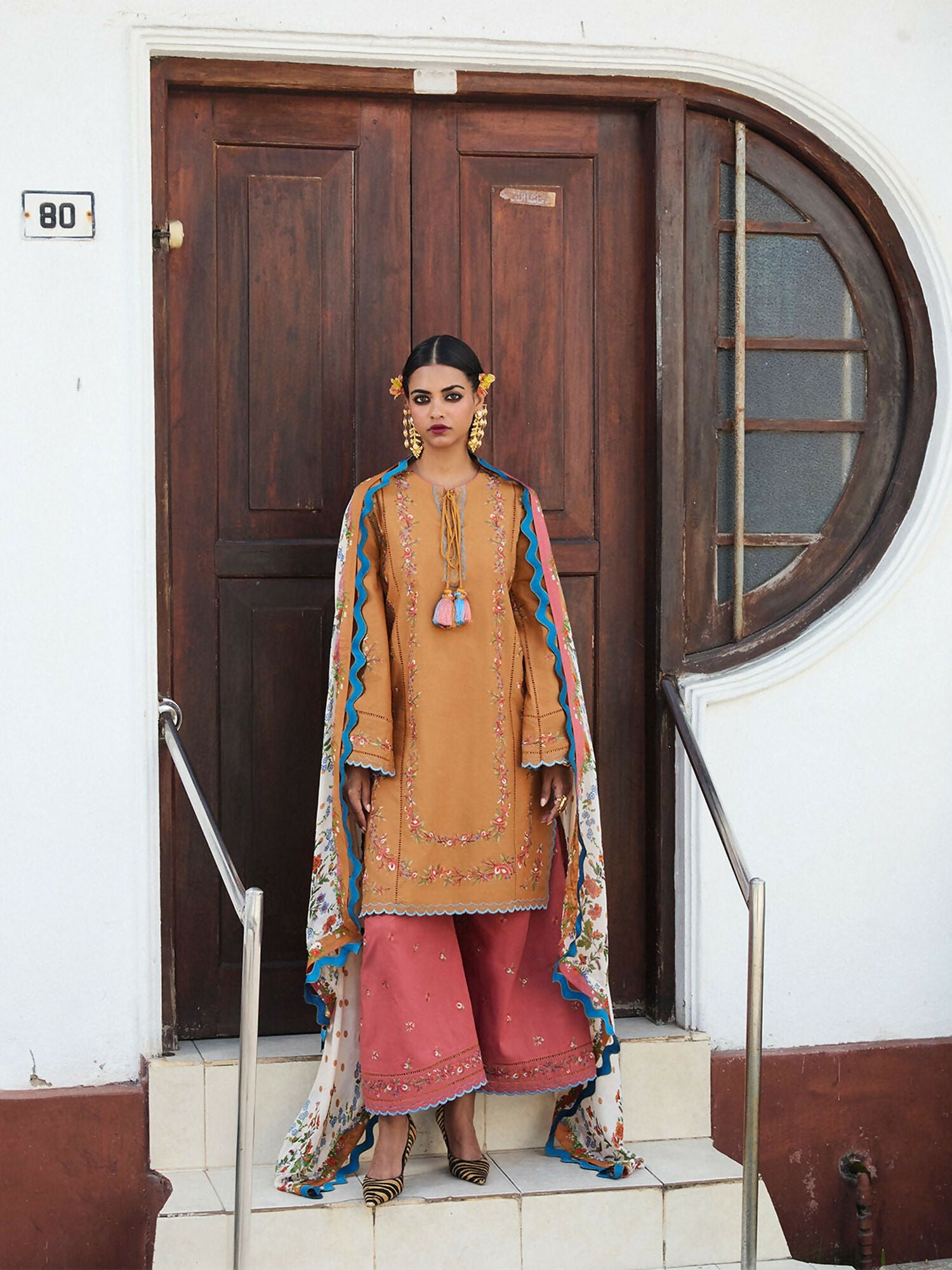 Mustard Jugnu Lahore Luxury Cotton Embroidered Unstitched 3-Piece Suit-Nal