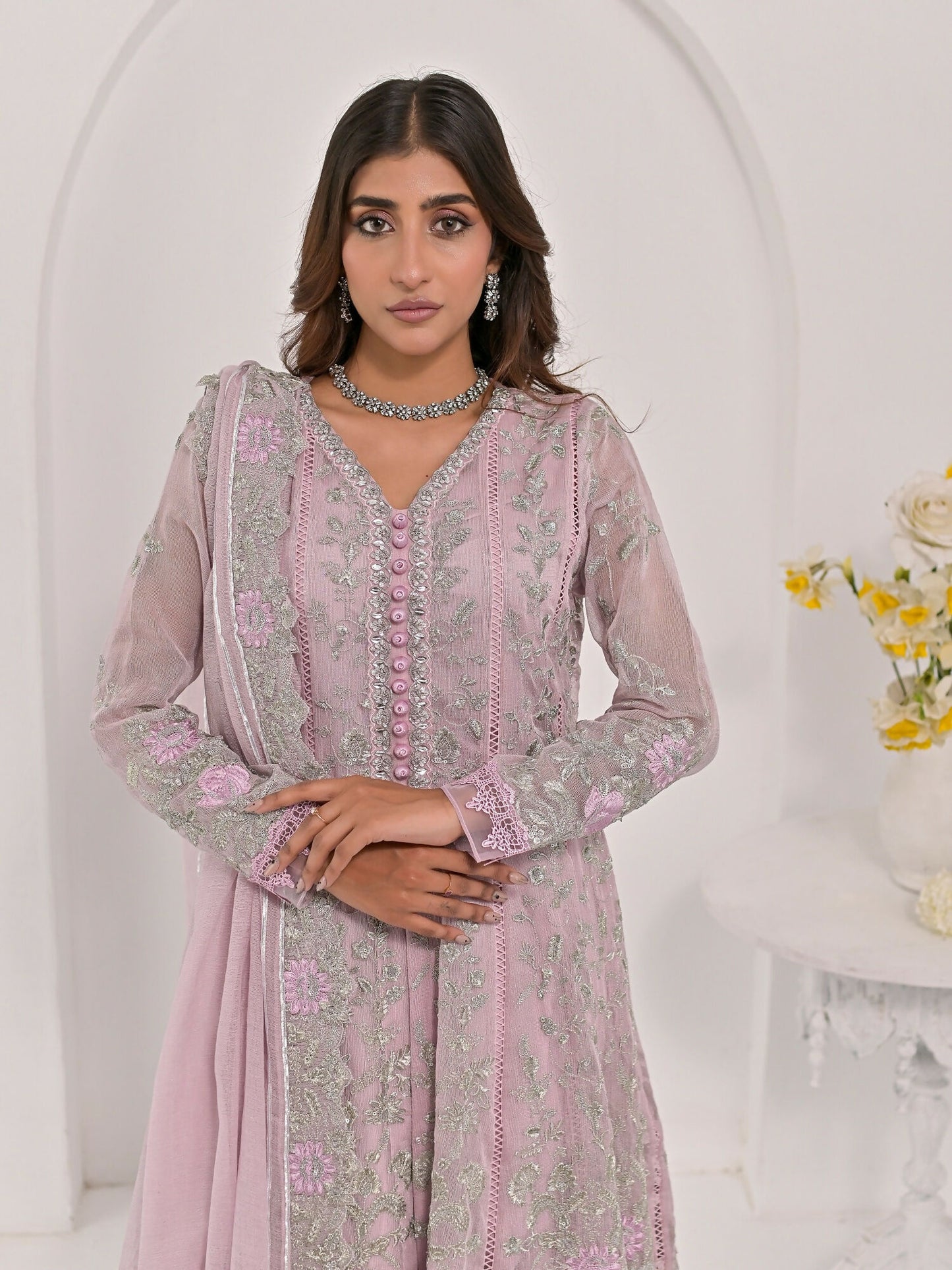 Farooq Hameed Studio Pariza Lux Festive'25 Khaadi Net Embroidered Stitched 3-Piece Suit-Sibel
