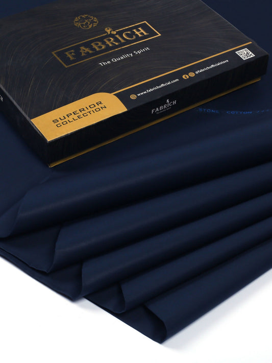 Navy unstitched men’s kameez shalwar by Fabrich, made from 100% breathable Pima cotton with premium add-ons for summer comfort and style.