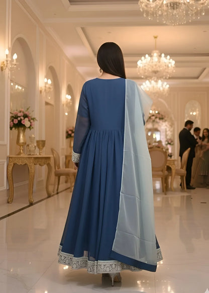Blue-Duas Boutique Chiffon Maxi-Shaam-e-Sapphire