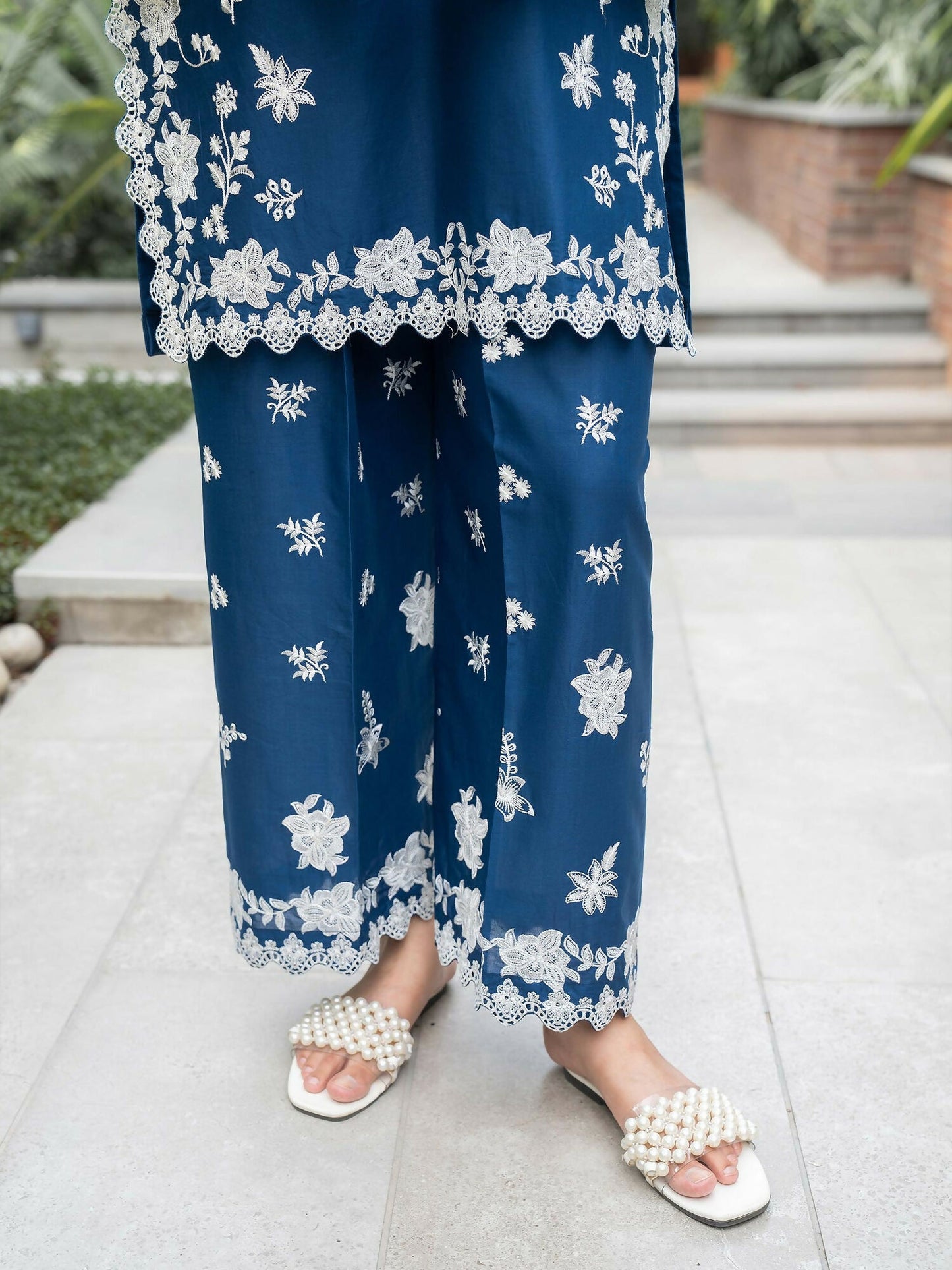 Panache Apparel Solid Story Cotton Lawn Embroidered Stitched Suit-Blue Petal