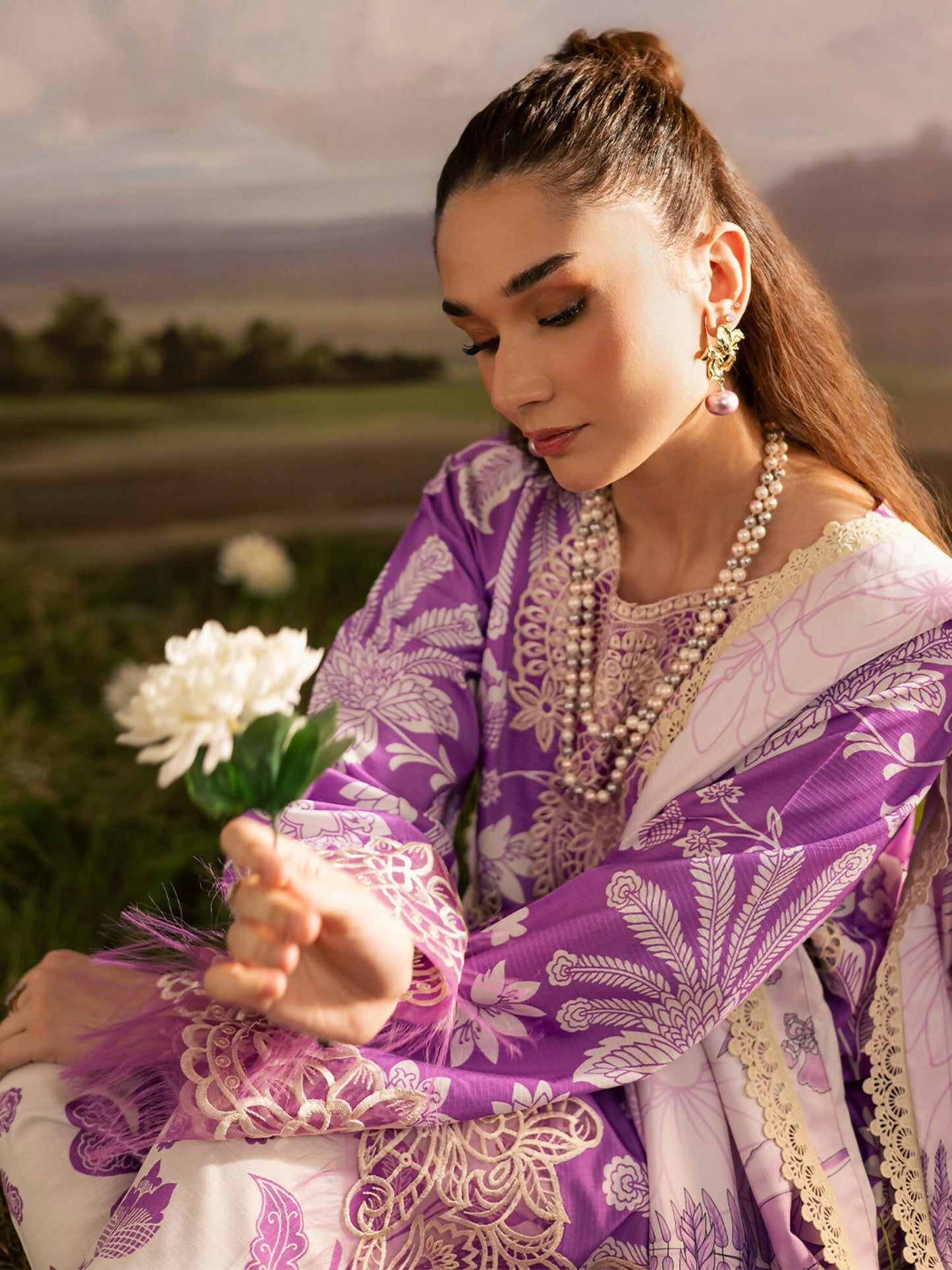 Mahnur Kaia Slub Linen Embroidered Stitched 3-Piece Suit-K- 10