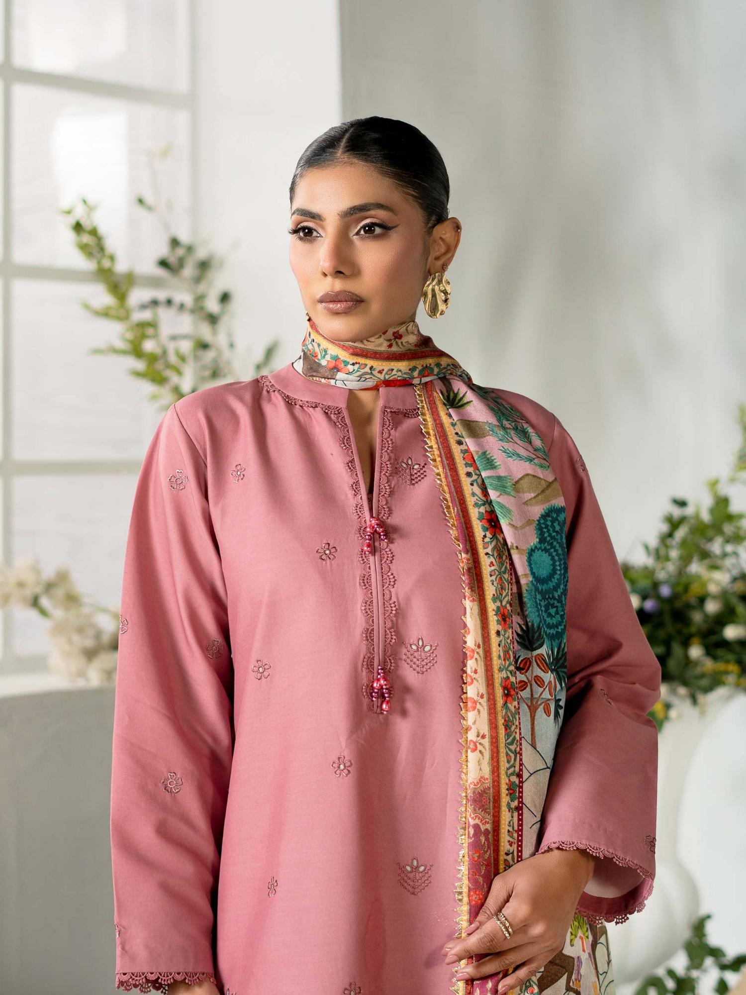 Pink Rabazka Lawn Embroidered Unstitched 3-Piece Suit-WUS-DELW-3P-S26-04