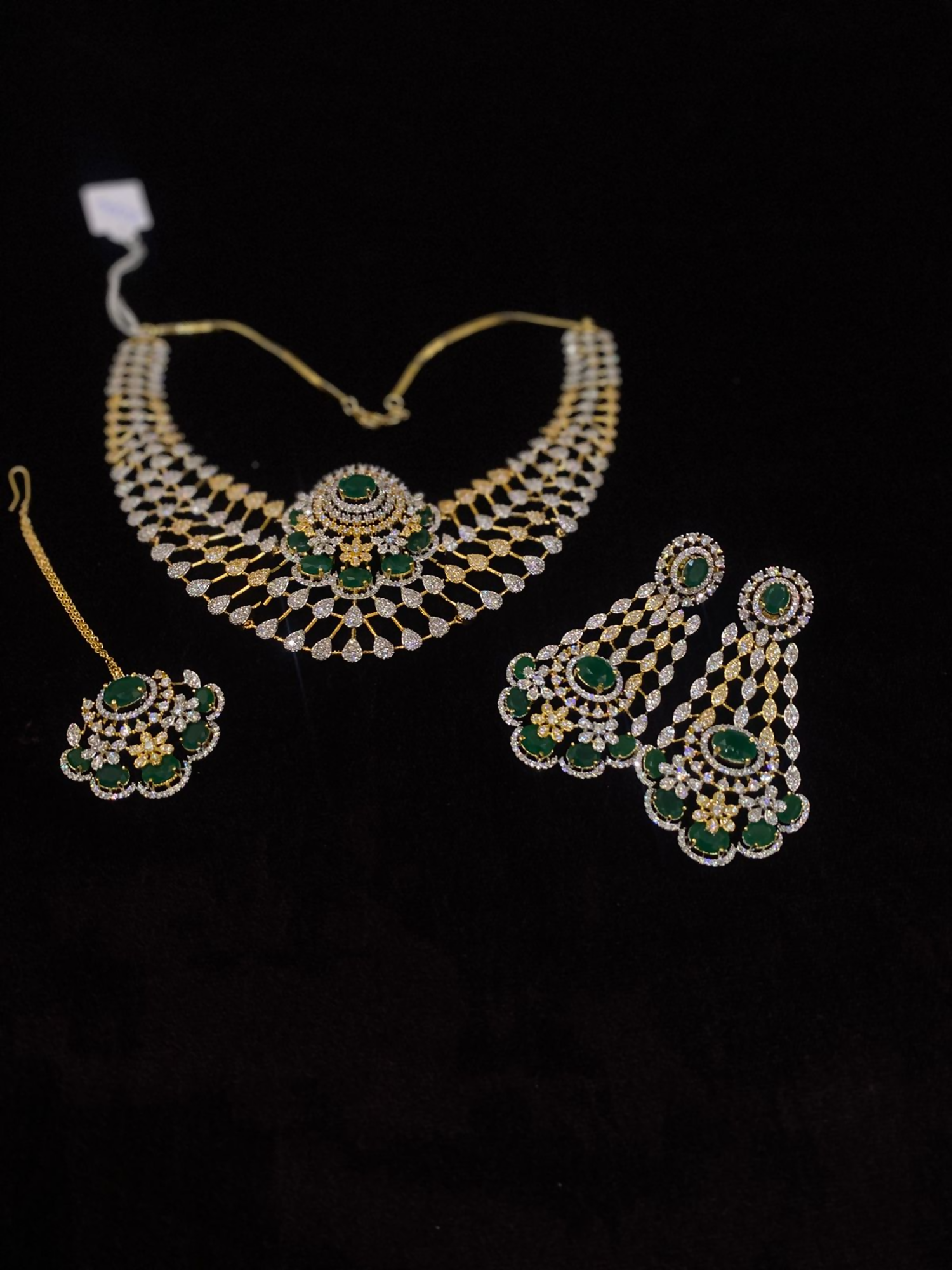 Fashion Hub by Noor Bilal - Gold silver With Green Stone Set