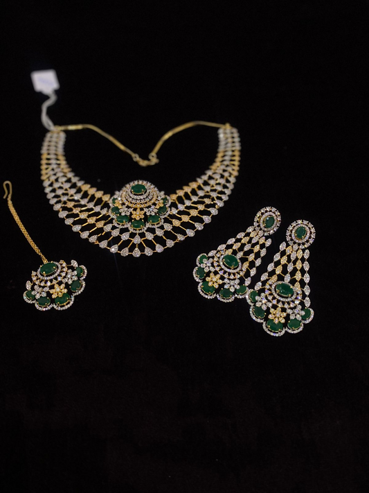 Fashion Hub by Noor Bilal - Gold silver With Green Stone Set