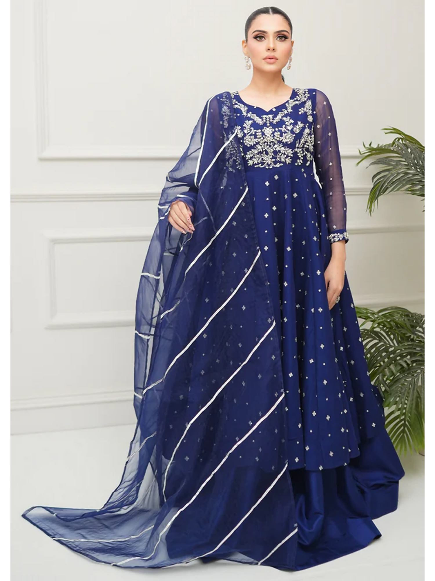 Allure By IH Lehr Chiffon Embroidered Lehenga-Sundae