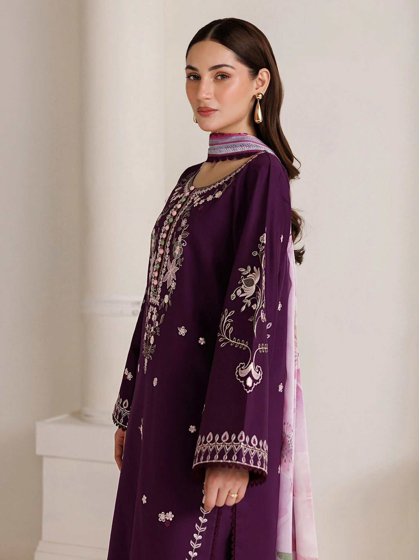 Panache Apparel Mistfall Vol II Cotton Embroidered Stitched Suit-Roselle
