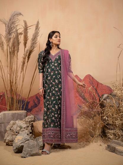 Hemstitch Chiffon Embroidered Stitched 3-Piece Suit-Saiba