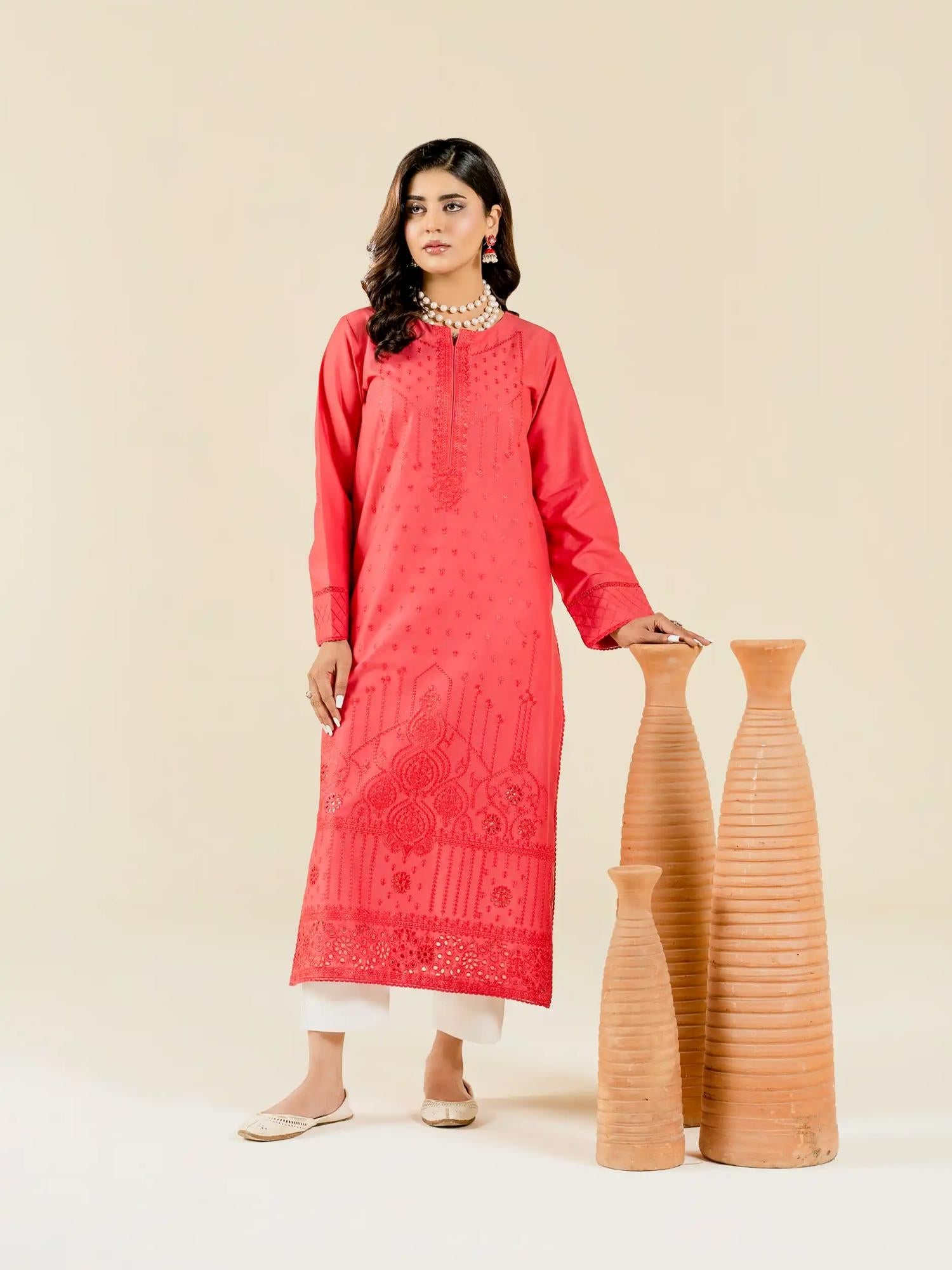 Pink-Rabazka Lawn Embroidered Stitched Shirt-WRTW-DELW-1PC-S26-01