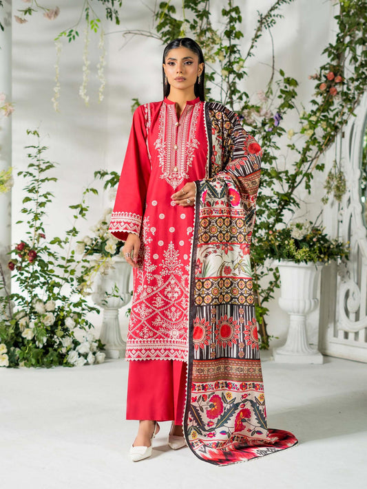 Red Rabazka Lawn Embroidered Unstitched 3-Piece Suit-WUS-DELW-3P-S26-02