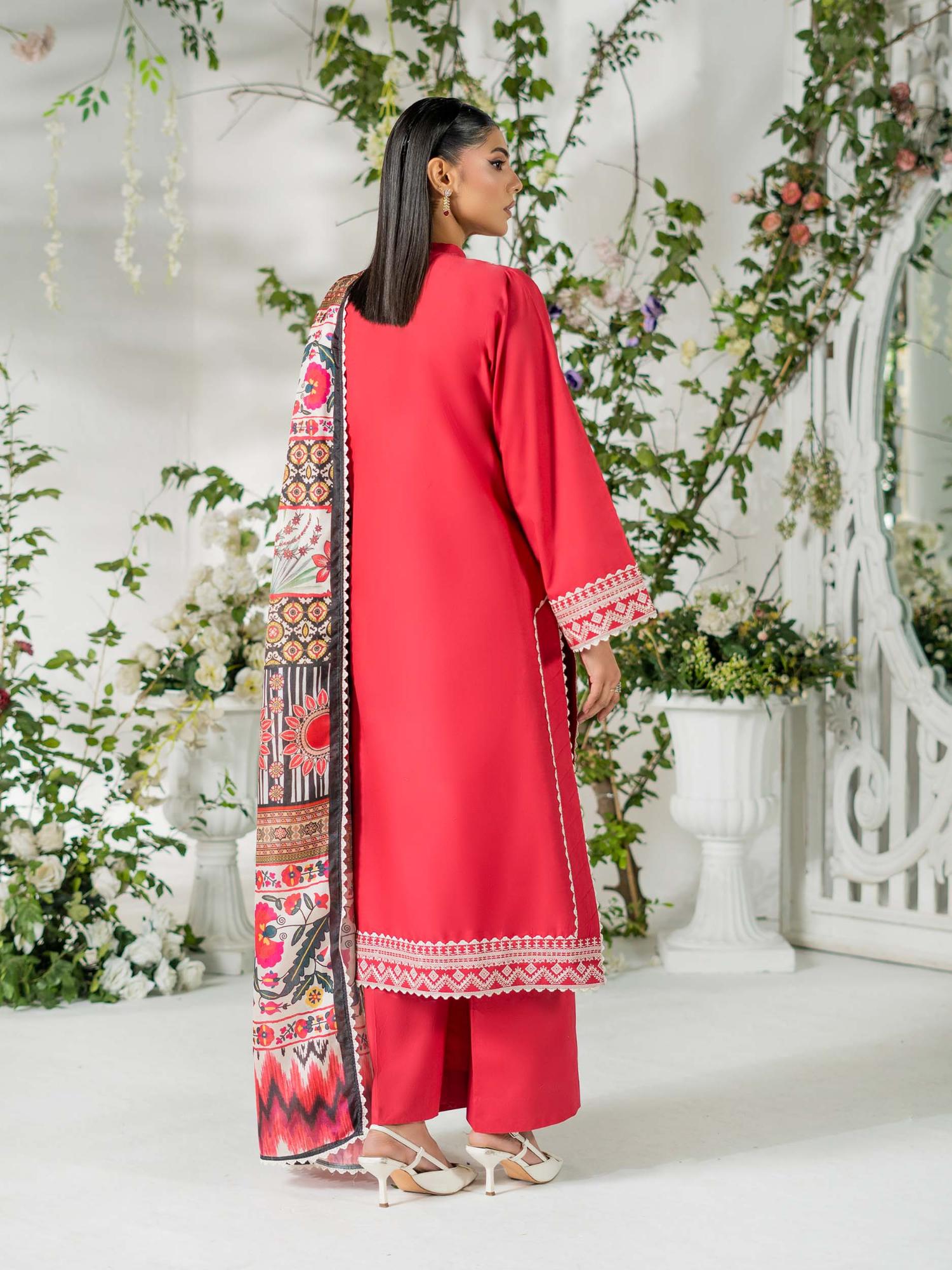 Red Rabazka Lawn Embroidered Unstitched 3-Piece Suit-WUS-DELW-3P-S26-02