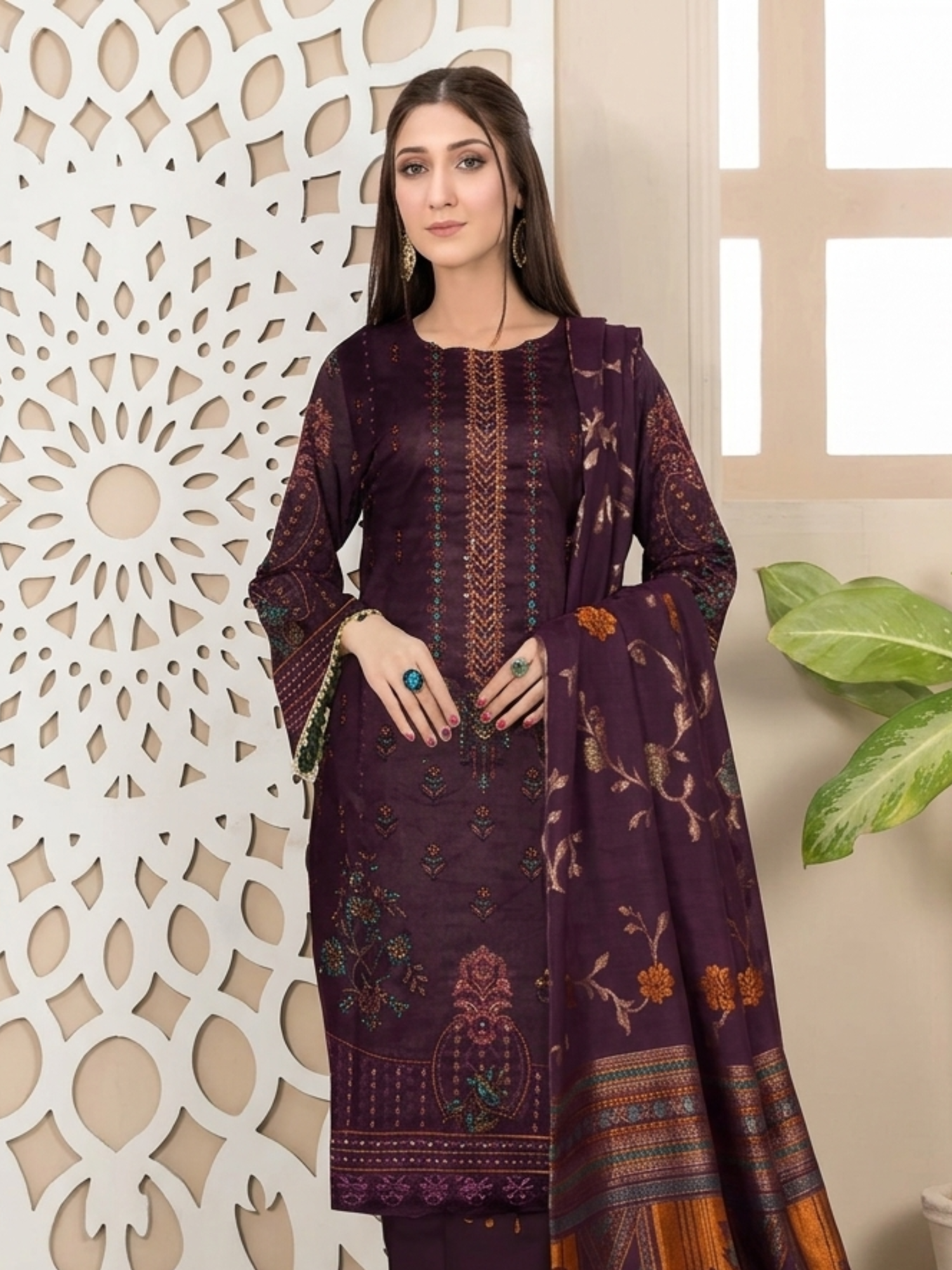 Bin Shaukat Saya Lawn Embroidered Unstitched 3-Piece Suit-BIS-SAY-D 03