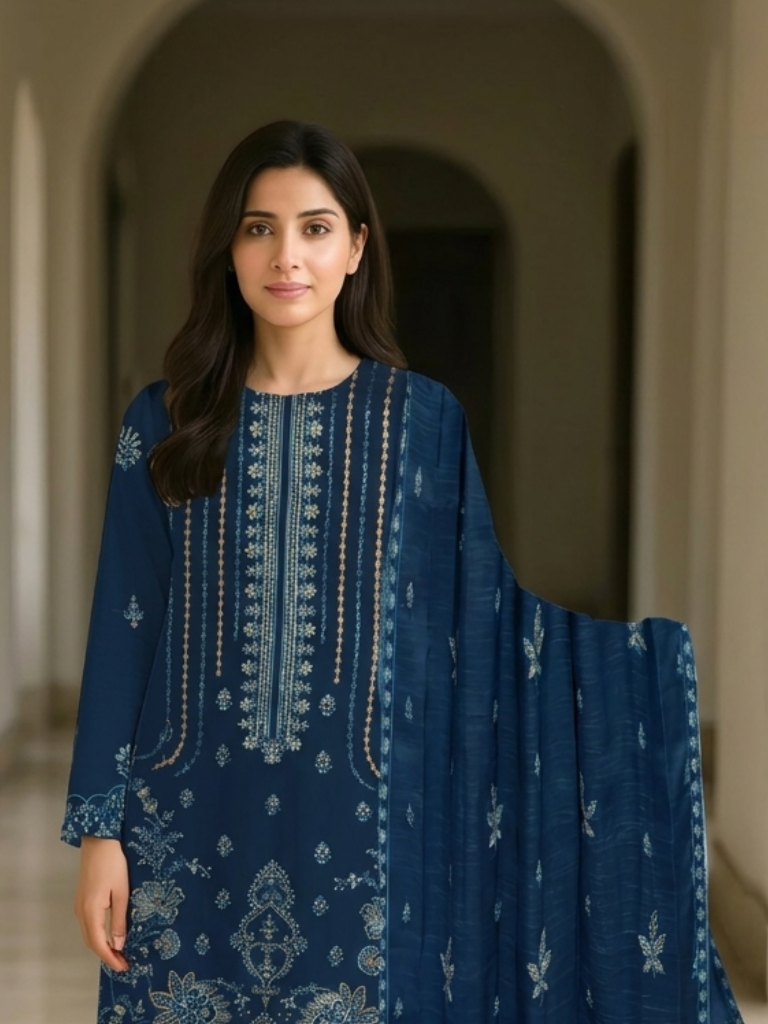 Blue-Bin Shaukat R Shine Vol 15 Bana Dora Lawn Embroidered Unstitched 3-Piece Suit-01