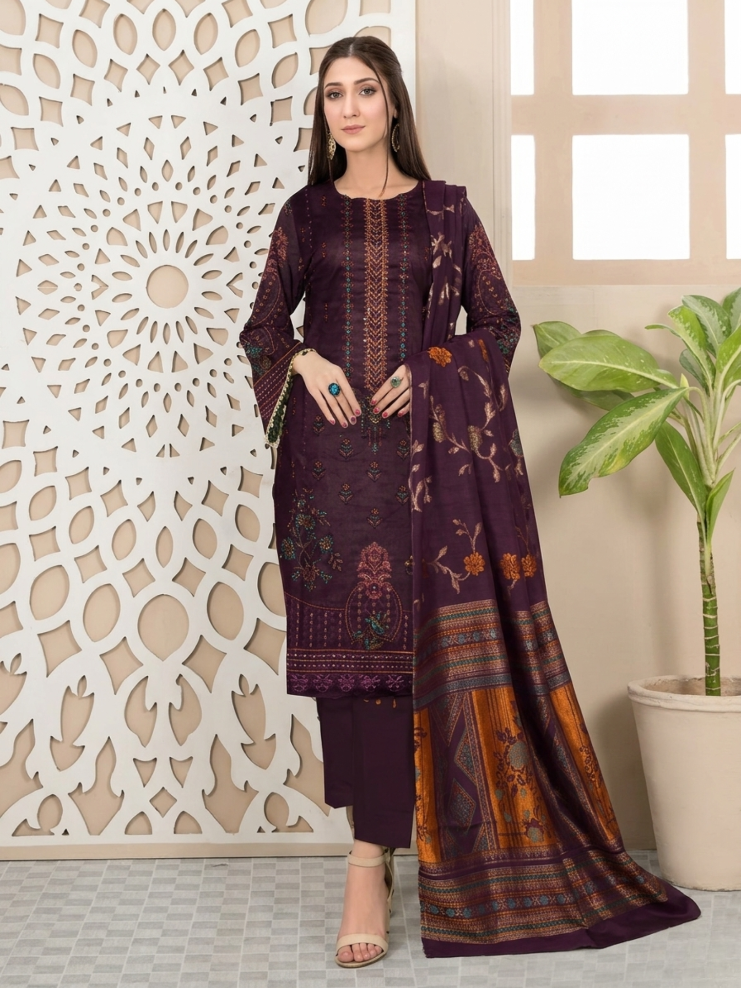 Bin Shaukat Saya Lawn Embroidered Unstitched 3-Piece Suit-BIS-SAY-D 03