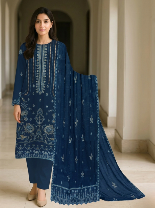 Blue-Bin Shaukat R Shine Vol 15 Bana Dora Lawn Embroidered Unstitched 3-Piece Suit-01