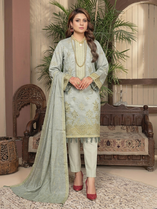 Bin Shaukat Lawn Embroidered Unstitched 3-Piece Suit-10
