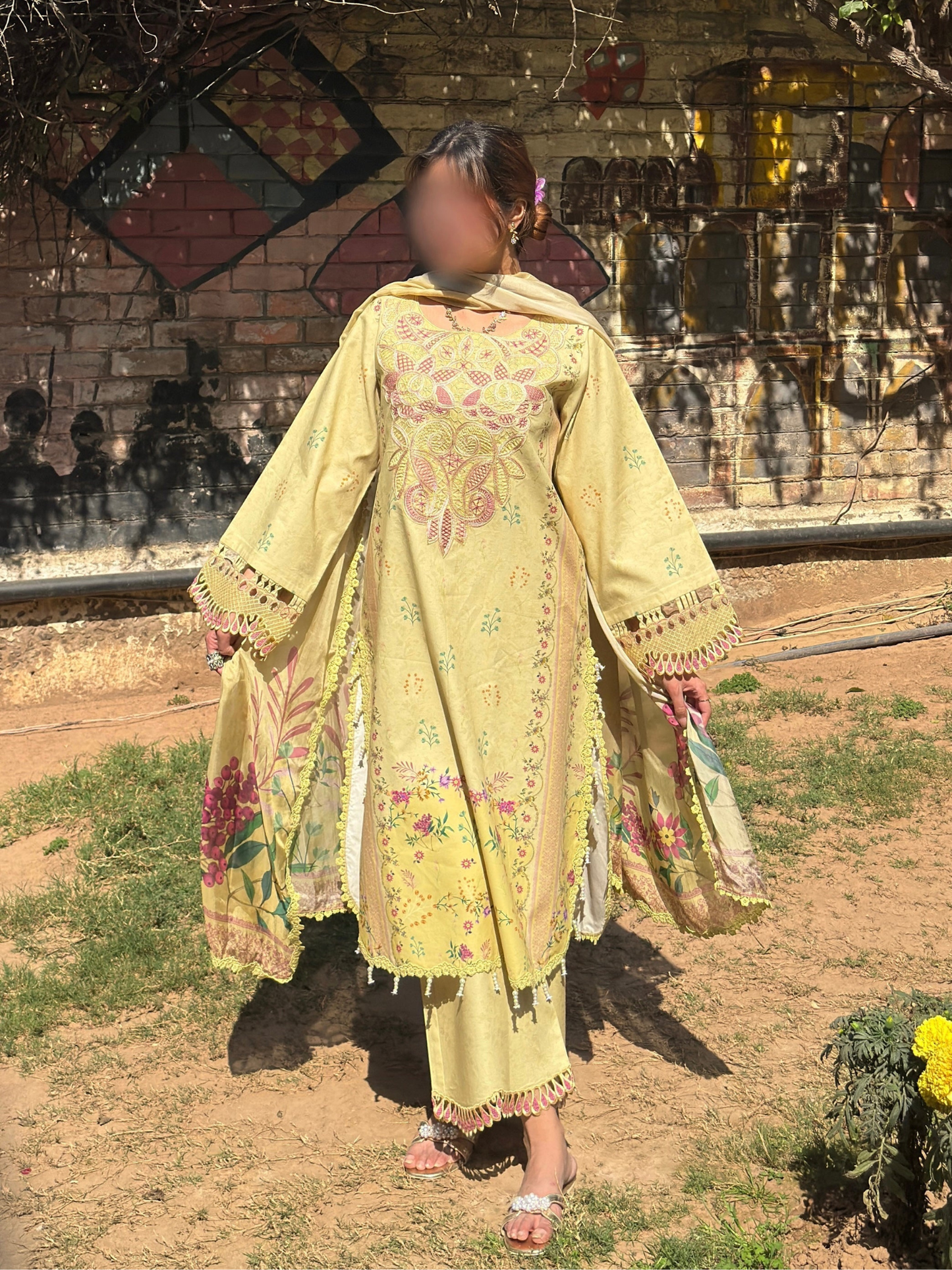 Yellow Sehrish Kanwal Festive Print'26 Lawn Embroidered Unstitched 3-Piece Suit-Zimal
